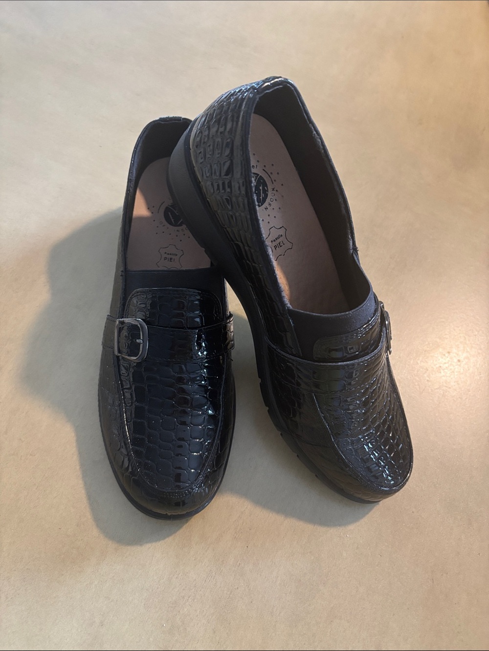 Croc-Embossed Black Slip-On Loafers with Buckle